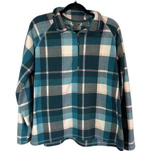 Eddie Bauer Womens Green Plaid Quarter Zip Fleece Pullover 2XL
